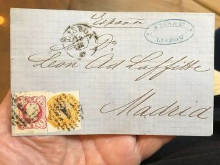 2 1860’s Portugal Folded Letter Covers Lisbon To Madrid Spain (Post Convention) 2
