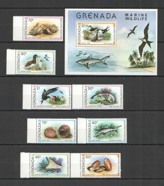 S1350 1979 Grenada Marine Wildlife Birds Fishes 974 - 81 Michel 17 Eu Bl,  Set Mnh