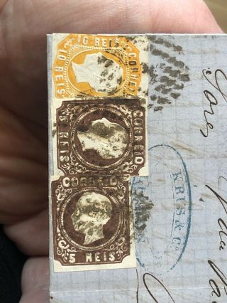Rare 1864 Portugal Folded Letter Cover Lisbon To Merida Spain 3