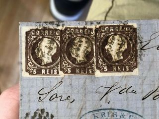 Rare 1864 Portugal Folded Letter Cover Lisbon To Merida Spain 4