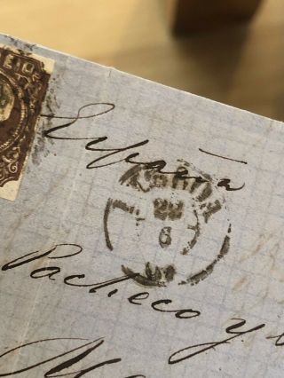 Rare 1864 Portugal Folded Letter Cover Lisbon To Merida Spain 5