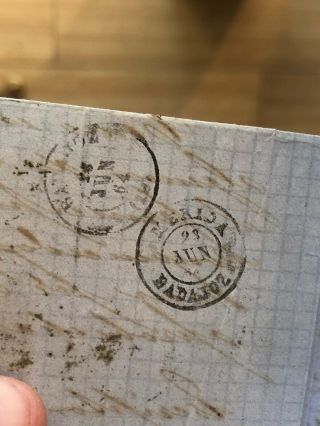 Rare 1864 Portugal Folded Letter Cover Lisbon To Merida Spain 7