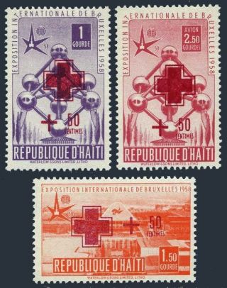 Haiti B2 - B3,  Cb9,  Mnh.  Michel 490 - 492.  Expo Brussels - 1958,  Red Cross Overprinted.
