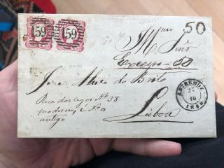 Rare 1860 Portugal Folding Letter Cover Estremoz To Lisbon (50 Reis Deficiency)