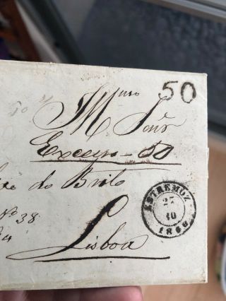 Rare 1860 Portugal Folding Letter Cover Estremoz To Lisbon (50 Reis Deficiency) 3