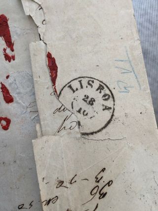 Rare 1860 Portugal Folding Letter Cover Estremoz To Lisbon (50 Reis Deficiency) 5