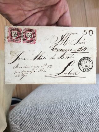 Rare 1860 Portugal Folding Letter Cover Estremoz To Lisbon (50 Reis Deficiency) 7