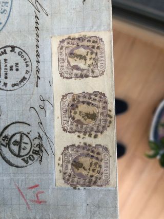Rare 1867 Portugal Folded Letter Cover Lisbon To Rio De Janeiro Brazil 2