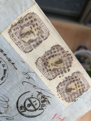 Rare 1867 Portugal Folded Letter Cover Lisbon To Rio De Janeiro Brazil 4