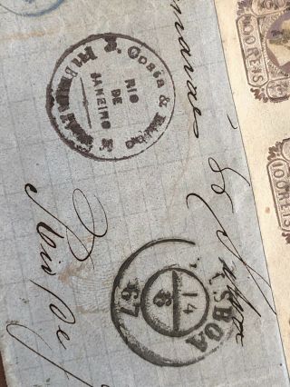 Rare 1867 Portugal Folded Letter Cover Lisbon To Rio De Janeiro Brazil 7
