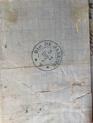 Rare 1867 Portugal Folded Letter Cover Lisbon To Rio De Janeiro Brazil 8
