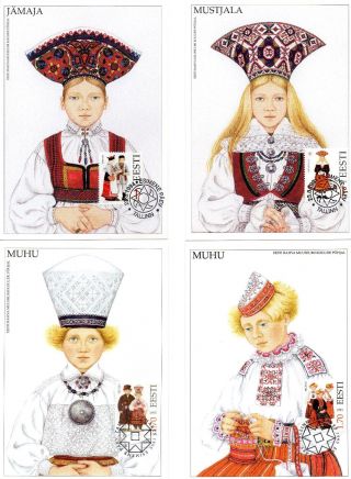 Estonia 1994 - 95 - 4ppc Regional Folk Costumes With A Folk Costumes Stamp