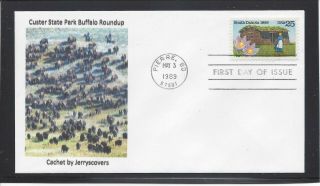 South Dakota Statehood Fdc 1989 Pierre,  Sd Only One Made Bison