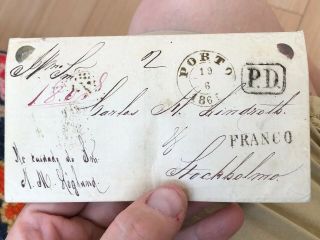 Wow Rare 1860’s Porto Portugal To Stockholm Sweden Postal Cover (480 Reis Rate) 2