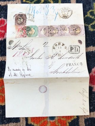 Wow Rare 1860’s Porto Portugal To Stockholm Sweden Postal Cover (480 Reis Rate) 3