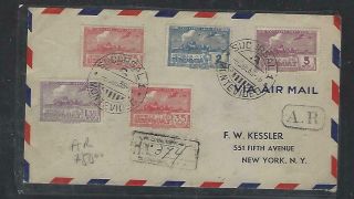 Uruguay Cover (p2709b) 1939 5 Diff A/m Stamps Ar Reg A/m To Usa To Kessler