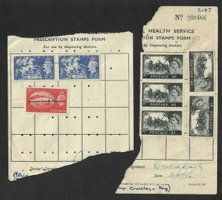Gb 1955 Nhs Prescription Forms Part X2 Postage Stamps Fiscal Revenue Usage Lot B