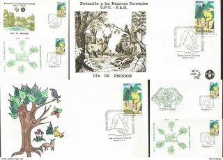 J) 1984 Mexico,  Protection To Upu - Fao Forest Resources,  With Embossed,  Set Of 5