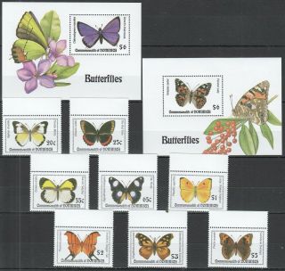 K1373 1994 Dominica Butterflies Flora 1834 - 41 Michel 30 € 2bl,  1set Mnh Stamps