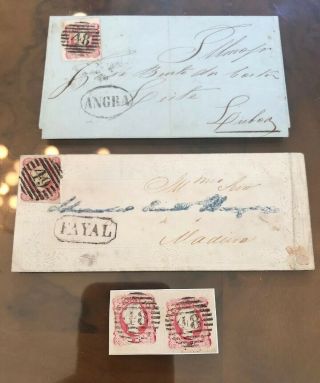 2 Rare 1859 & 1861 Portugal Azores Folding Letter Postal Covers,  Bonus Stamps
