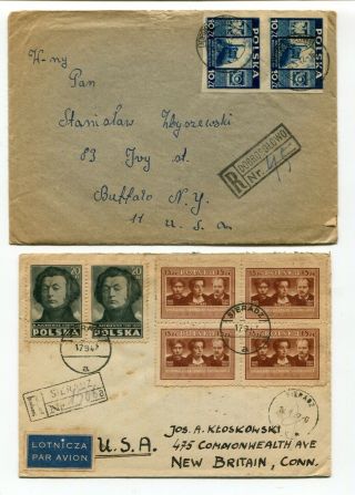 Poland 1947 Post War - Two Registered Rate Covers To Usa - Stamps -