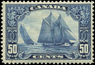 Canada 158 F - Vf Og Lh 1929 Scroll 50c Dark Blue Bluenose Great Stamp