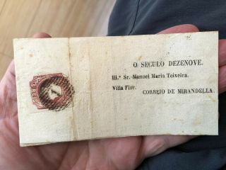 Rare Newspaper Wrapper Cover Lisbon To Mirandella Portugal 1857 W/die Ii Stamp