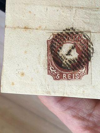 Rare Newspaper Wrapper Cover Lisbon To Mirandella Portugal 1857 W/Die II Stamp 2