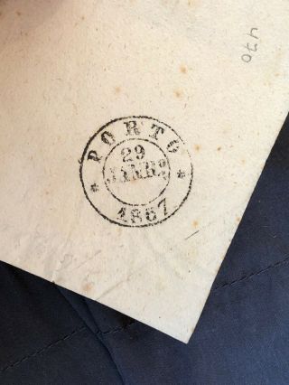 Rare Newspaper Wrapper Cover Lisbon To Mirandella Portugal 1857 W/Die II Stamp 5