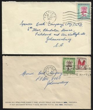 South Africa 1962 Revenue Arms On Covers - Pretoria Cns Sent To Johannesburg X2