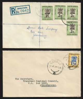 South Africa 1966 Revenue Arms On Covers Sent To Johannesburg X2