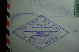 1931 First Flight Cover Miami Florida to Merida Mexico (via Hamilton Bermuda) 3