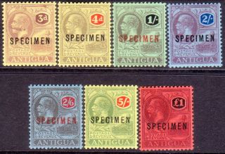 1921 - 22 Antigua Sg 55s - 61s Compl.  Set Optd Specimen Mlh Cv £200