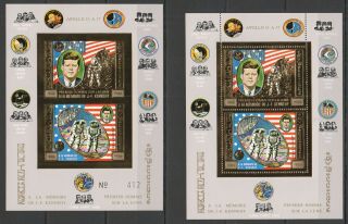 J681 1974 Imperf,  Perf Khmere Space Kennedy Apollo Gold Michel 520 Euro 2kb Mnh