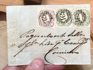 Rare 1860’s Portugal Partial Cover W/ Fiscal Usage Stamps