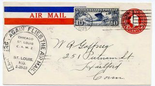 Us 1928 First Flight Cover Cam 2 St.  Louis,  Mo To York Lindbergh 2n10,  Cv $1