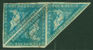 Sg 6a Cape Of Good Hope.  1855 - 63.  4d Blue Block Of 3.  Fine,  Good To Huge.