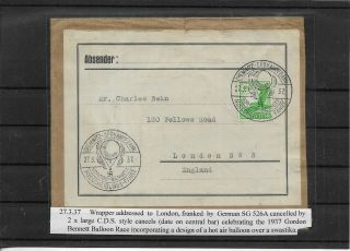 Germany Commercially Gordon Bennet Balloon Race 1937 Highly Unusual (g37)