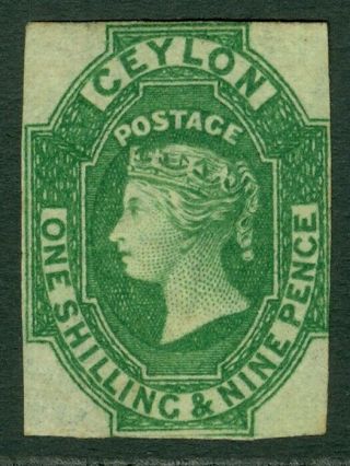 Sg 11 Ceylon 1857 - 59.  1/ - &9d Green.  Fresh Mounted Cat £800
