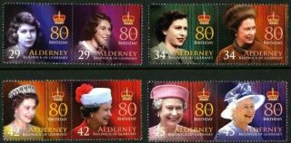 Alderney 2006 Queens 80th Birthday Set Of All 8 Commemorative Stamps Mnh (h)