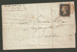 4 Margin Penny Black (jk) Sent To Dublin On June 24th 1840
