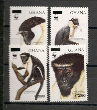 Ghana 1994 Wwf Wildlife Fauna Tiere Dieren Animals Monkey Overpr.  Compl.  Set Mnh