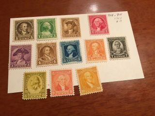 Us 1932 Washington Commemorative Set,  Stamps 704 - 715 (12),  Hinged