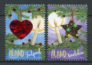 Aland 2018 Mnh Christmas Decorations Trees Candles 2v Set Seasonal Stamps