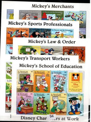 // St.  Vincent - Mnh - Disney - Cartoons - Mickey - Minnie - Sport - Professions