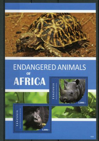 Tanzania 2015 Mnh Endangered Animals Africa 2v Ss Rhinos Gorillas Turtles Stamps
