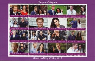 Congo 2017 Mnh Prince Harry & Meghan Royal Wedding 2018 16v M/s Royalty Stamps