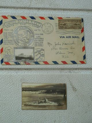 U.  S.  S.  USS Mississippi Naval Ship 1939 Air Mail Canal Zone Panama C uba & Photo 5