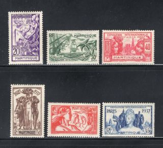 1937 French Martinique Complete Paris Exposition 6 Stamp Set Scott 180 - 185