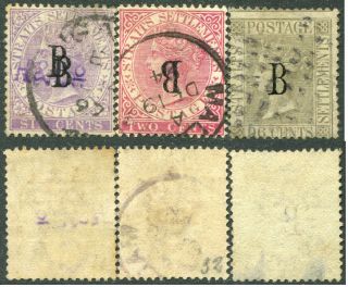 THAILAND: 1882 - 85 18 stamps of Straits Settlements Overprint type’B’ 2